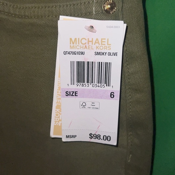 NWT Michael By Michael Kors Olive Button-Front Denim Skirt size 6 - Picture 5 of 7